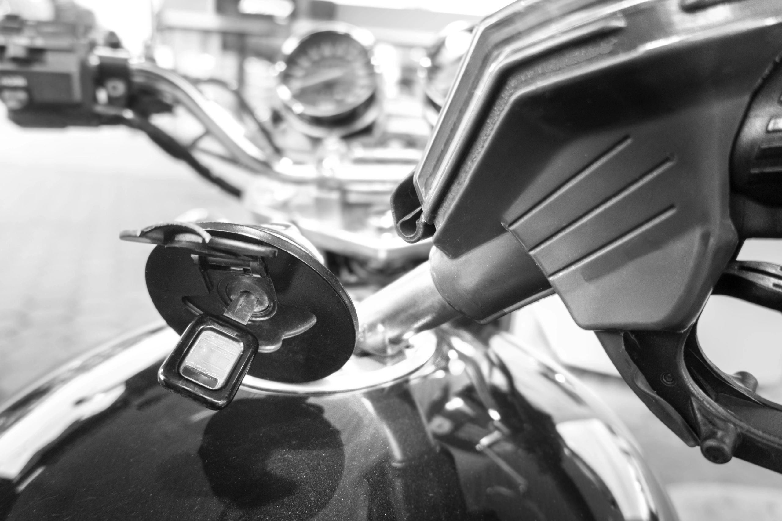 Motorcycle being refueled for a road trip