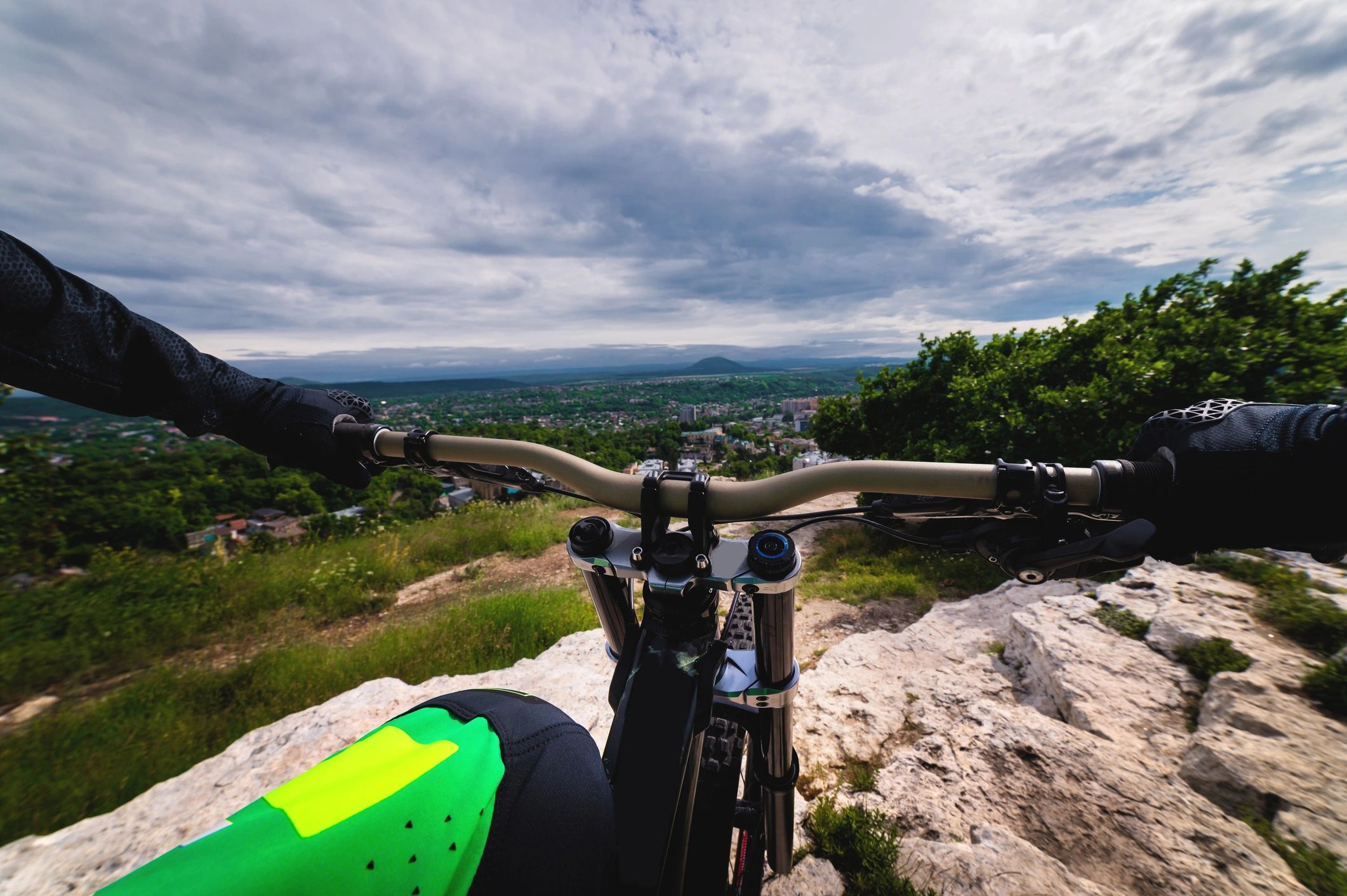 Rider perspective on a mountain trail