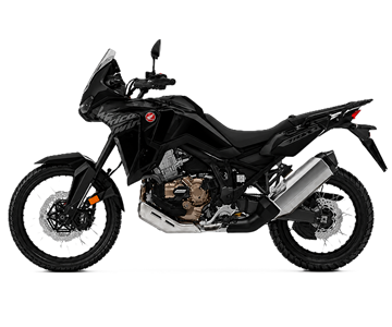 Black Honda Africa Twin adventure motorcycle, left-facing side profile